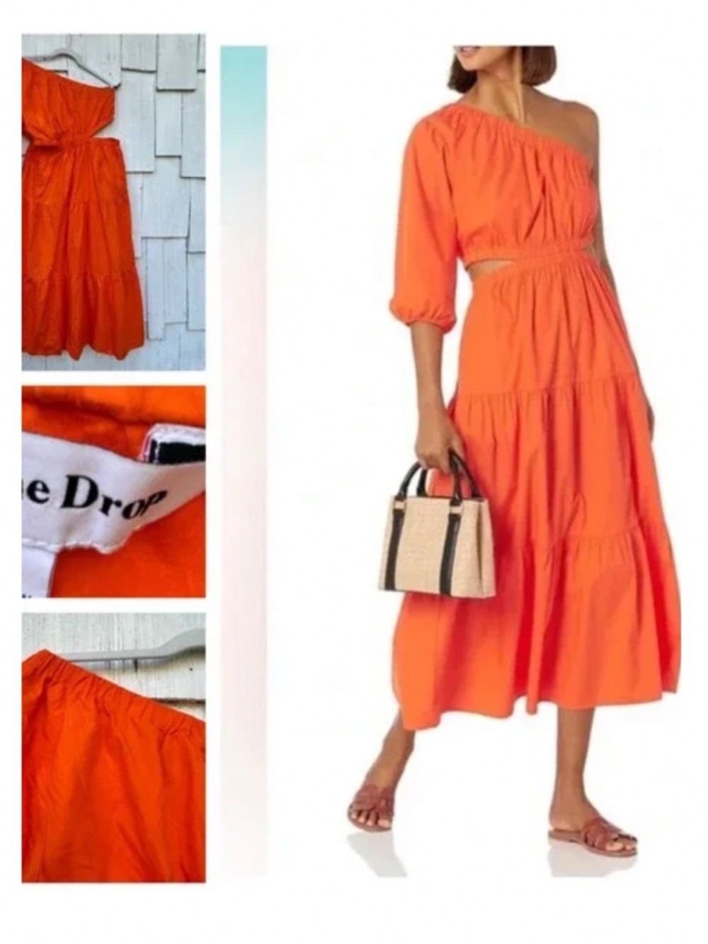 The Drop One Shoulder Cutout Maxi Dress - Orange Large